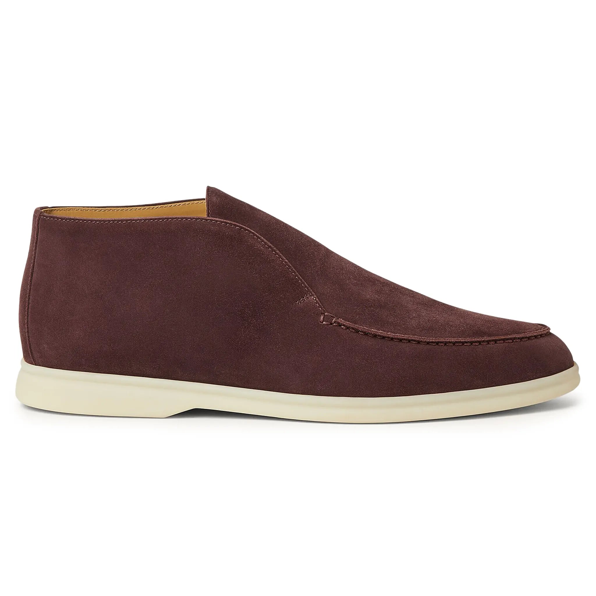 Side View of Loro Piana Open Walk Very Dark Maroon Ankle Boot FAB4368_Q0B5